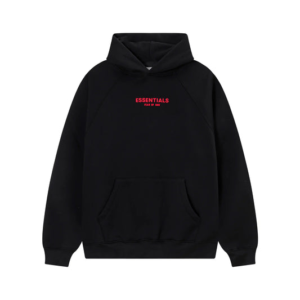 Fear of God Essentials Red Logo Black Hoodie
