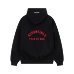 Fear of God Essentials Red Logo Black Hoodie
