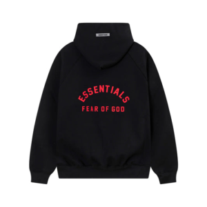 Fear of God Essentials Red Logo Black Hoodie