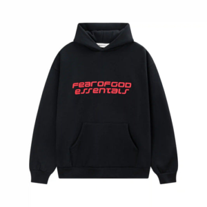 Fear of God Essentials Red Font Black Hoodie