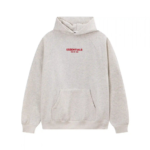 Fear of God Essentials Red Logo Oatmeal Hoodie