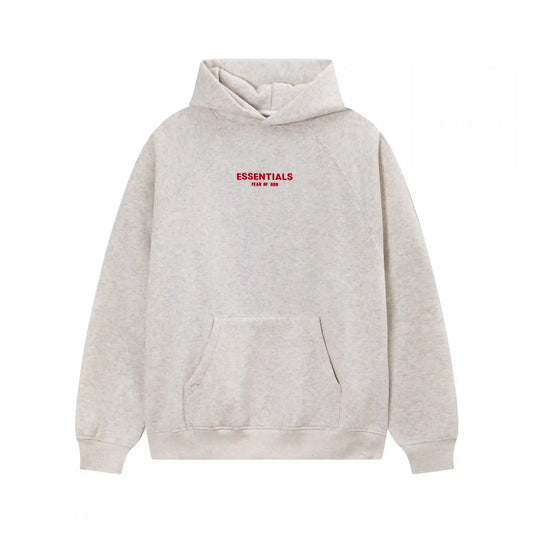Fear of God Essentials Red Logo Oatmeal Hoodie Fear of God Essentials Red Logo Oatmeal Hoodie