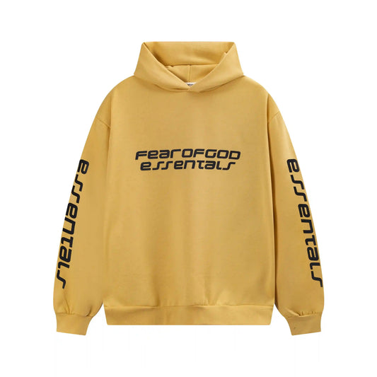 Fear of God Essentials Sleeve Logo Yellow Hoodie Fear of God Essentials Sleeve Logo Yellow Hoodie