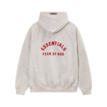 Fear of God Essentials Red Logo Oatmeal Hoodie