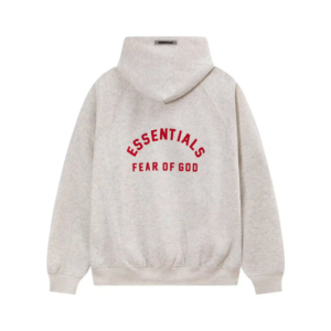 Fear of God Essentials Red Logo Oatmeal Hoodie