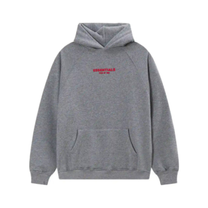 Fear of God Essentials Red Logo Grey Hoodie
