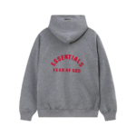 Fear of God Essentials Red Logo Grey Hoodie