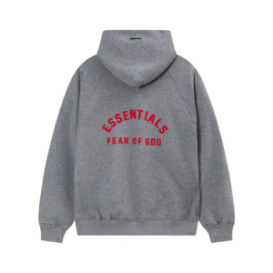 Fear of God Essentials Red Logo Grey Hoodie